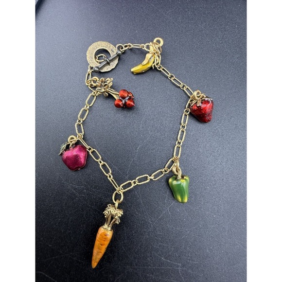 Vintage Fruit Vegetable Charm Bracelet Apple Banana Carrot